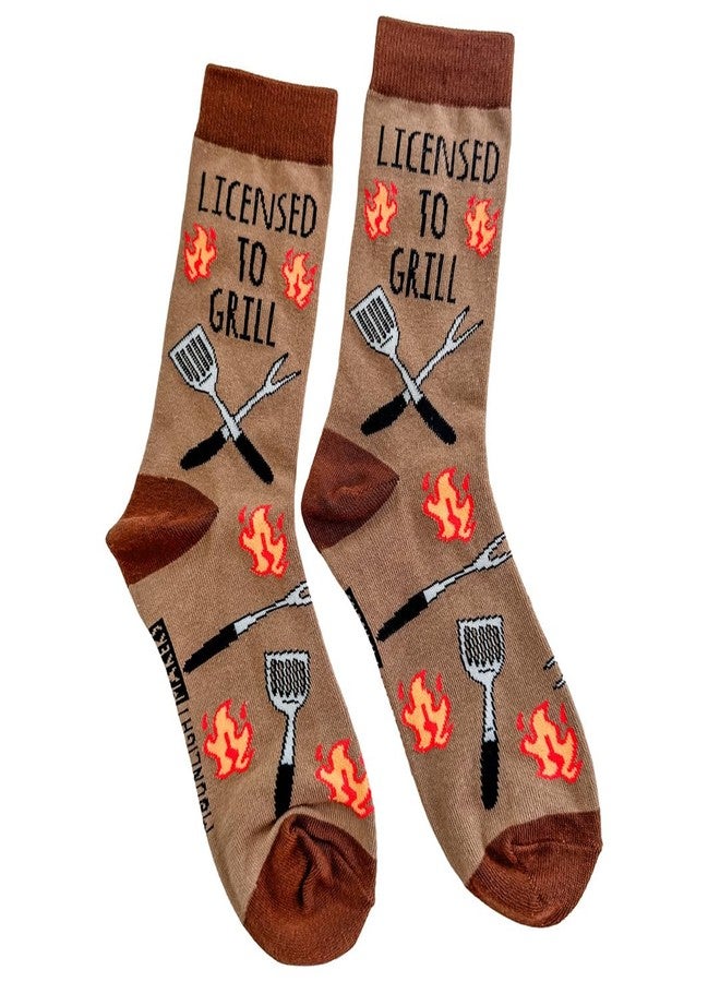 Moonlight Makers Funny Socks with Sayings - Licensed to Grill - Funny Gifts for Men & Women, Novelty Socks, Fun & Crazy Humor, Gag Gifts Ideas for Birthday & Christmas, Silly Crew Graphics, Unisex - Image 1